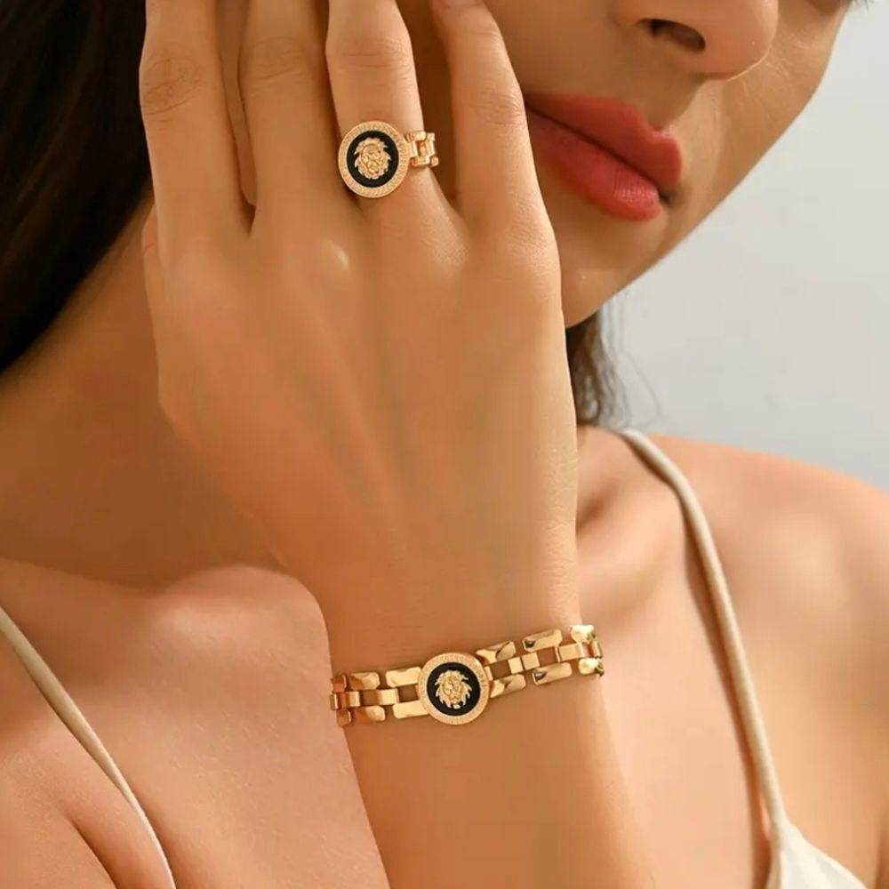 Designer Inspired Lion Ring & Bracelet Set